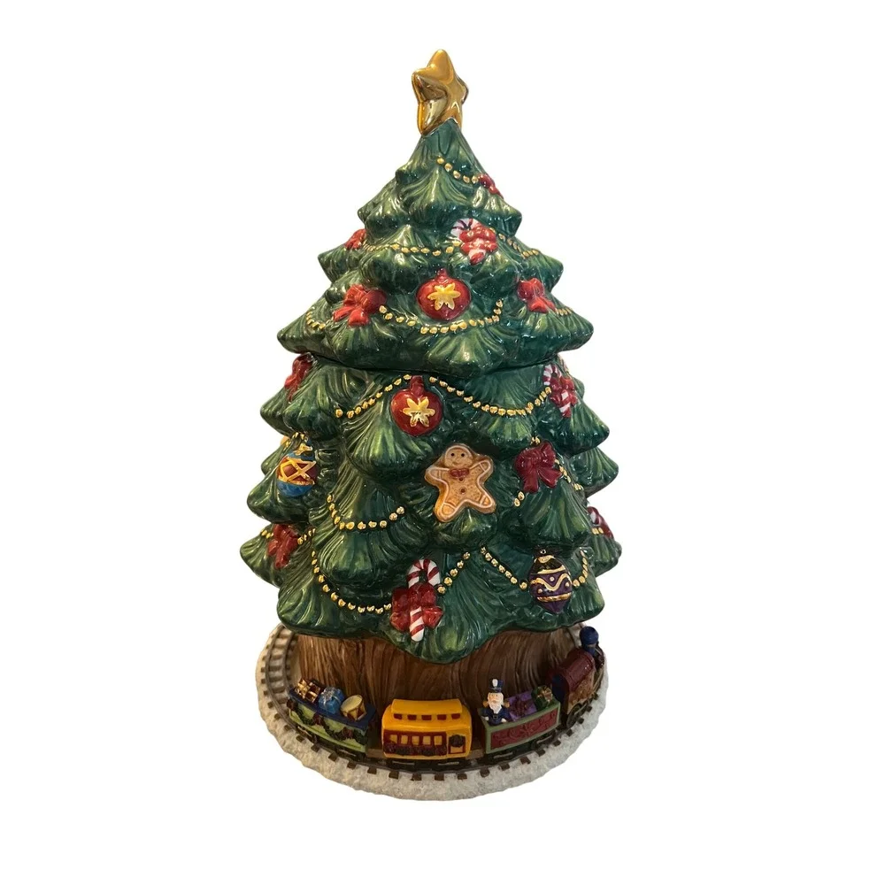 Treasure Craft Holiday Treasures Musical Motion Christmas Tree Cookie Jar Train